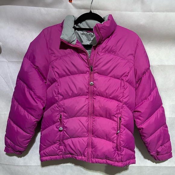 LL Bean Women's Small Down Puffer Coat Jacket Packable Pink Pockets Ski Logo EUC - Picture 1 of 5